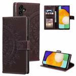 For Samsung Galaxy A17 5G Totem Flower Embossed Leather Phone Case with Lanyard(Brown)