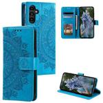 For Samsung Galaxy A17 5G Totem Flower Embossed Leather Phone Case with Lanyard(Blue)