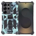 For Samsung Galaxy S25 Ultra 5G Camouflage Armor Kickstand TPU Hybrid PC Magnetic Phone Case(Mint Green)