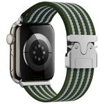 For Apple Watch 46mm / 49mm / 45mm / 44mm Parachute Buckle 4-Stripe Braided Nylon Watch Band(Green White)