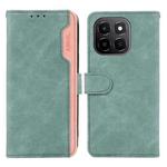 For Honor X6c 4G ABEEL Color Block Magnetic RFID Leather Phone Case(Cyan-Pink)