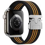 For Apple Watch 46mm / 49mm / 45mm / 44mm Parachute Buckle 3-Stripe Braided Nylon Watch Band(Black Orange)