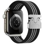 For Apple Watch 46mm / 49mm / 45mm / 44mm Parachute Buckle 3-Stripe Braided Nylon Watch Band(Black White)