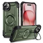 For iPhone 15 Lens Holder MagSafe Phone Case(Army Green)