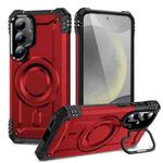 For Samsung Galaxy S24+ 5G Lens Holder MagSafe Phone Case(Red)