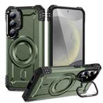 For Samsung Galaxy S24+ 5G Lens Holder MagSafe Phone Case(Army Green)