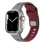 For Apple Watch 46mm / 49mm / 45mm / 44mm Horizontal Stripes Two-Color Silicone Watch Band(Grey Wine Red)