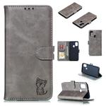 For Samsung Galaxy A21s Embossed Happy Cat Pattern Horizontal Flip Leather Case with Holder & Card Slots & Wallet & Photo Frame(Grey)