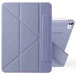 For iPad Pro 11 2024 Fixed Buckle Magnetic Deformation Leather Tablet Case(Lavender Purple)