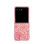 For Motorola Razr 50 / 50 Ultra Camellia Plaid Fabric DIY PC Phone Case(Pink)