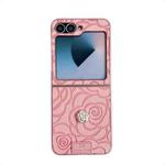 For Samsung Galaxy Z Flip6 5G 3D Camellia Plaid Fabric DIY PC Phone Case(Pink)