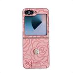 For Samsung Galaxy Z Flip5 5G 3D Camellia Plaid Fabric DIY PC Phone Case(Pink)