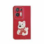 For OPPO Find N2 Skin Fee Litchi Pattern Scarf Embroidered Dog Phone Case(Red)