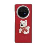 For vivo X Fold3 Pro Skin Fee Litchi Pattern Scarf Embroidered Dog Phone Case(Red)