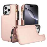 For iPhone 16 Pro Double Flap Zipper RFID Leather Phone Case with Short Lanyard(Rose Gold)