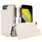 For iPhone SE 2022 / 2020 / 8 Double Flap Zipper RFID Leather Phone Case with Short Lanyard(White)