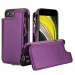 For iPhone SE 2022 / 2020 / 8 Double Flap Zipper RFID Leather Phone Case with Short Lanyard(Dark Purple)