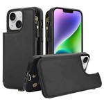 For iPhone 13 mini Double Flap Zipper RFID Leather Phone Case with Short Lanyard(Black)