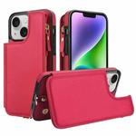 For iPhone 13 mini Double Flap Zipper RFID Leather Phone Case with Short Lanyard(Red)