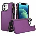For iPhone 12 mini Double Flap Zipper RFID Leather Phone Case with Short Lanyard(Dark Purple)