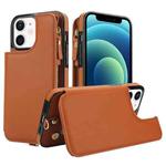 For iPhone 12 mini Double Flap Zipper RFID Leather Phone Case with Short Lanyard(Brown)