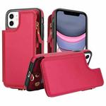 For iPhone 11 Pro Max Double Flap Zipper RFID Leather Phone Case with Short Lanyard(Red)