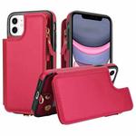 For iPhone 11 Double Flap Zipper RFID Leather Phone Case with Short Lanyard(Red)
