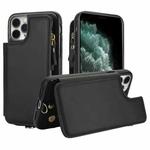 For iPhone 11 Pro Double Flap Zipper RFID Leather Phone Case with Short Lanyard(Black)