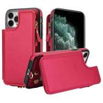 For iPhone 11 Pro Double Flap Zipper RFID Leather Phone Case with Short Lanyard(Red)