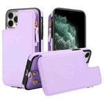 For iPhone 11 Pro Double Flap Zipper RFID Leather Phone Case with Short Lanyard(Light Purple)