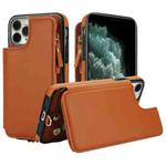 For iPhone 11 Pro Double Flap Zipper RFID Leather Phone Case with Short Lanyard(Brown)