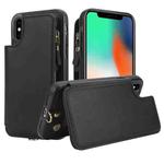 For iPhone X / XS Double Flap Zipper RFID Leather Phone Case with Short Lanyard(Black)