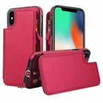 For iPhone X / XS Double Flap Zipper RFID Leather Phone Case with Short Lanyard(Red)