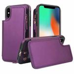 For iPhone X / XS Double Flap Zipper RFID Leather Phone Case with Short Lanyard(Dark Purple)