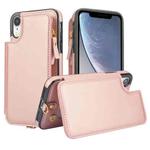 For iPhone XR Double Flap Zipper RFID Leather Phone Case with Short Lanyard(Rose Gold)