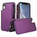 For iPhone XR Double Flap Zipper RFID Leather Phone Case with Short Lanyard(Dark Purple)