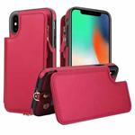 For iPhone XS Max Double Flap Zipper RFID Leather Phone Case with Short Lanyard(Red)