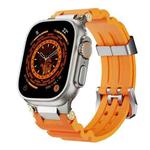 For Apple Watch 46mm / 49mm / 45mm / 44mm Cool Dual-Row Holes Silicone Watch Band(Orange Silver)