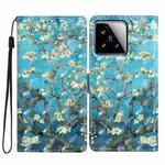 For Xiaomi 15 3D Pattern Leather Phone Case(Blue Base Apricot Flower)