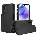 For Samsung Galaxy S24 FE 5G Double Flap Zipper RFID Leather Phone Case with Short Lanyard(Black)