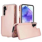 For Samsung Galaxy S24 FE 5G Double Flap Zipper RFID Leather Phone Case with Short Lanyard(Rose Gold)