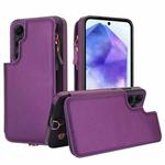 For Samsung Galaxy S24 FE 5G Double Flap Zipper RFID Leather Phone Case with Short Lanyard(Dark Purple)
