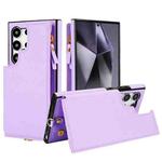 For Samsung Galaxy S24 Ultra 5G Double Flap Zipper RFID Leather Phone Case with Short Lanyard(Light Purple)