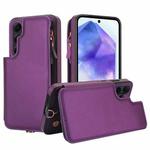 For Samsung Galaxy S24 5G Double Flap Zipper RFID Leather Phone Case with Short Lanyard(Dark Purple)