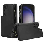 For Samsung Galaxy S23+ 5G Double Flap Zipper RFID Leather Phone Case with Short Lanyard(Black)