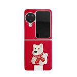For OPPO Find N3 Flip Skin Fee Litchi Pattern Scarf Embroidered Dog Phone Case(Red)