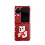 For OPPO Find N3 Flip Skin Fee Litchi Pattern Scarf Embroidered Dog Phone Case(Red Polka Dots)