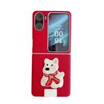 For OPPO Find N2 Flip Skin Fee Litchi Pattern Scarf Embroidered Dog Phone Case(Red)