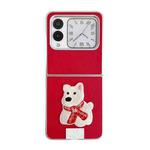 For Huawei nova Flip Skin Fee Litchi Pattern Scarf Embroidered Dog Phone Case(Red)