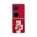 For Huawei P50 Pocket / Pocket 2 Skin Fee Litchi Pattern Scarf Embroidered Dog Phone Case(Red)